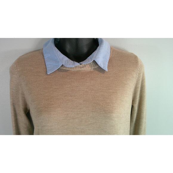 English Factory Shirt Dress Women's Small Collared Tan Blue - Picture 3 of 8